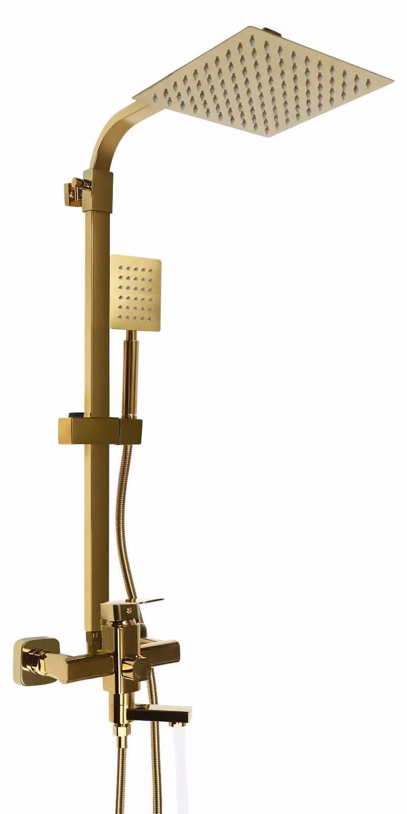 Set doccia - Rubinetteria doccia - Soffione a pioggia - Corpo in ottone - Finitura spazzolata - Montaggio a parete - 3 vie - Miscelatore monocomando caldo/freddo - Oro