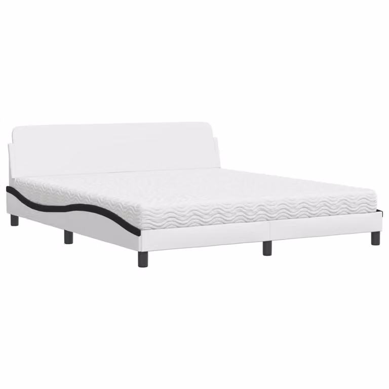 Letto con Materasso Dover Bianco e Nero 180x200cm Pelle finta