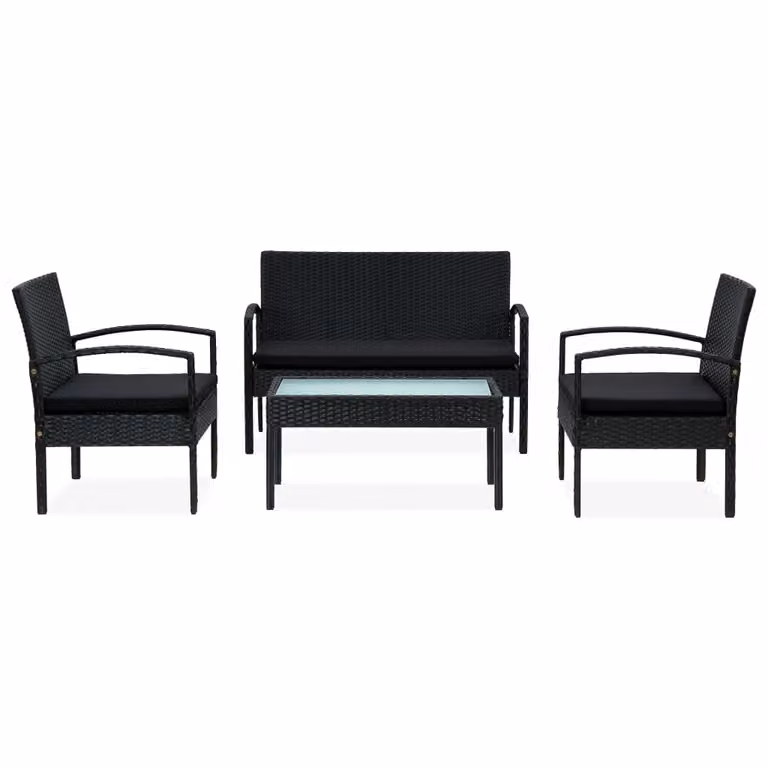 Set Divani da Giardino 4 pz con Cuscini in Polyrattan Nero