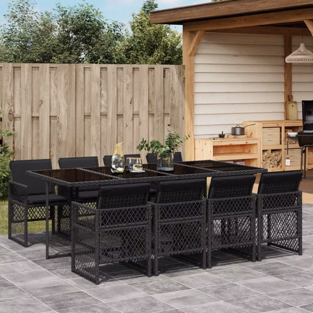 Maison Exclusive - Set da Pranzo da Giardino 9 pz con Cuscini Nero in Polyrattan