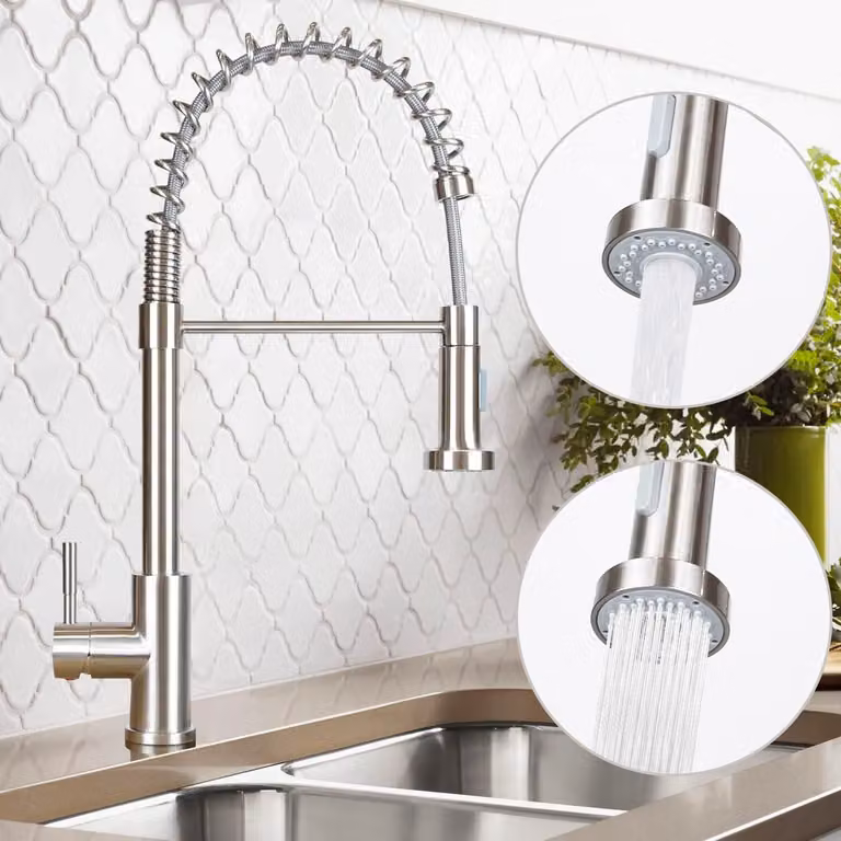 Rubinetto da cucina ZMH miscelatore ad alta pressione per cucina - rubinetto con doccia miscelatore estraibile in acciaio inox miscelatore girevole a 360° per lavello con molla a spirale - nichel spazzolato
