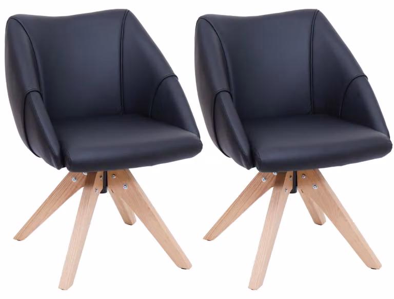 Set da 2 sedie da pranzo MCW-Q52, sedia da cucina girevole, sedia imbottita, sedia da tavolo da pranzo, girevole, in legno e Pelle finta ~ nero