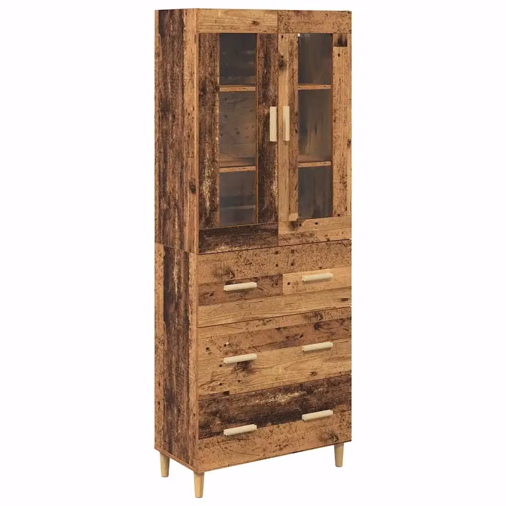Credenza moderna vidaXL in legno e vetro marrone con cassetto, L: 69,5 cm, P: 34 cm, H: 180 cm – 2