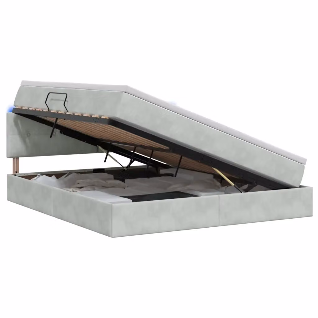 Letto con contenitore e illuminazione LED vidaXL in tessuto grigio con materasso a molle L/P/H: 180 x 200 x 204 cm – 2