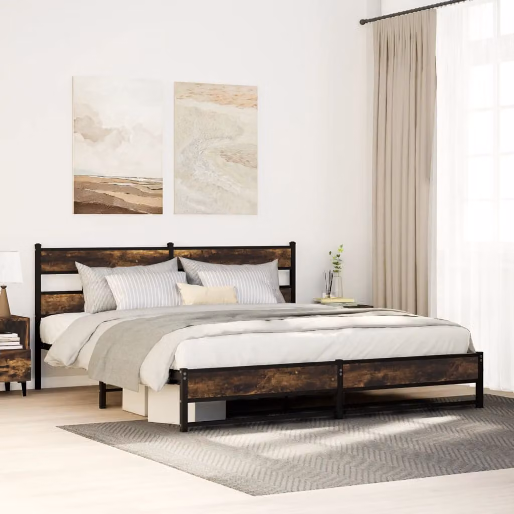 Giroletto in metallo vidaXL senza materasso colore rovere fumo L: 193 cm, P: 203 cm – 1