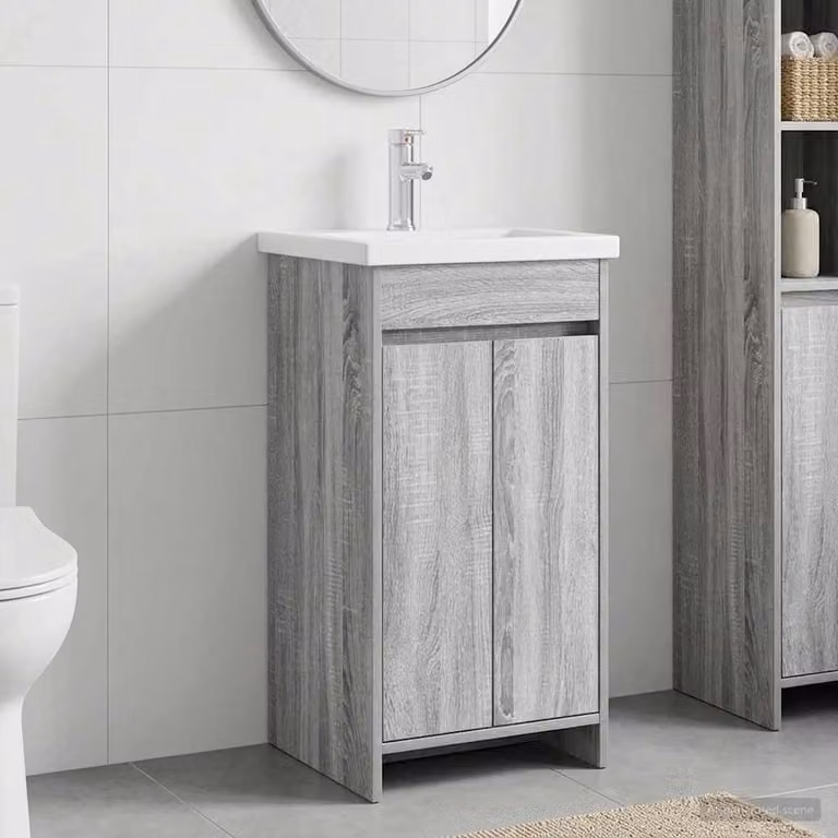 Mobile da bagno vidaXL con lavabo in stile moderno, colore grigio Sonoma, L: 42 cm, P: 40 cm, H: 84,5 cm