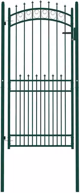 Cancello singolo per recinzione vidaXL con punte in acciaio, colore verde, L: 104 cm, H: 147 cm