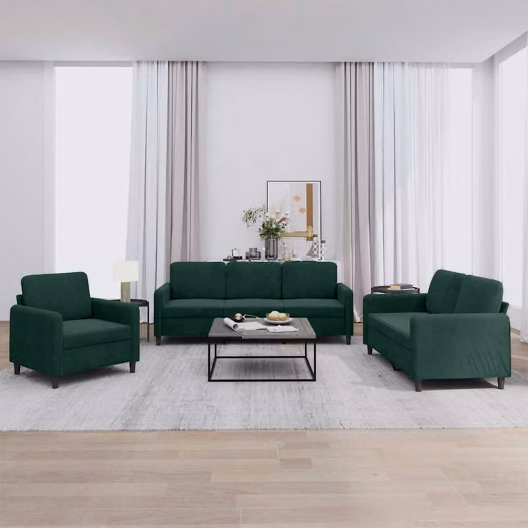 Set di divani 3 pezzi vidaXL in velluto verde con design moderno per il tuo soggiorno