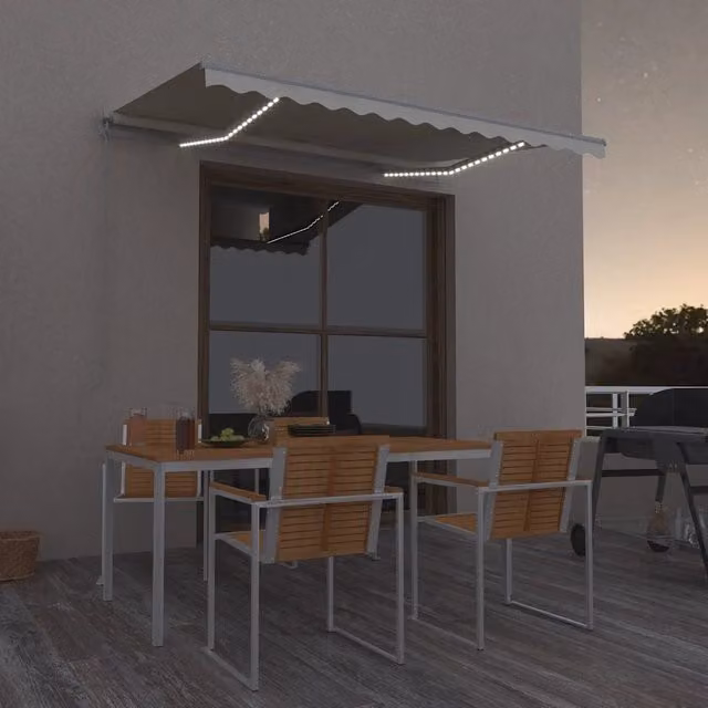 Tenda da Sole Retrattile Manuale con LED 300x250 cm Crema 3068862