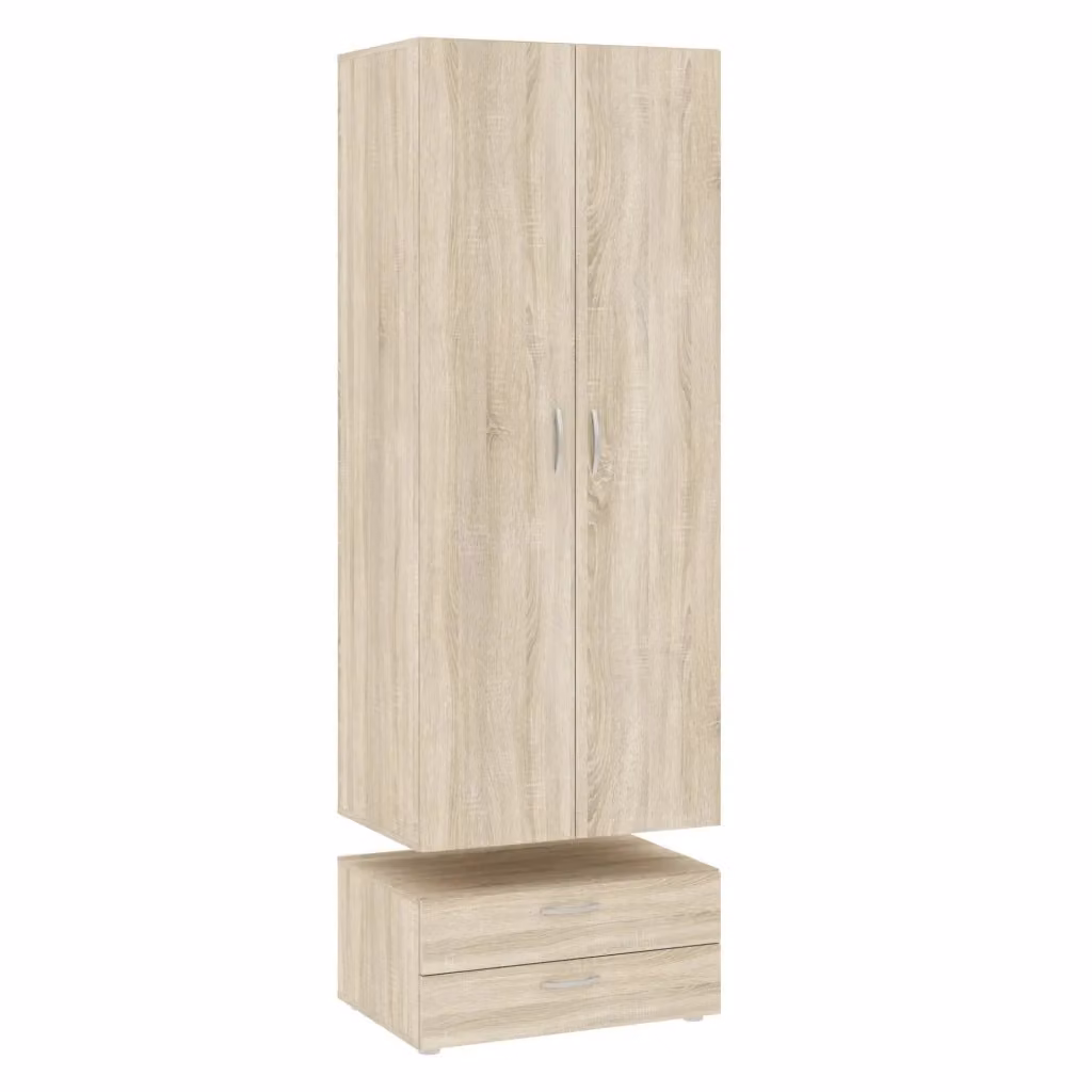 Armadio a 2 ante Buriasco DMORA con cassetti interni e appendiabiti, Rovere, L: 74 cm, P: 52 cm, H: 214 cm – 2