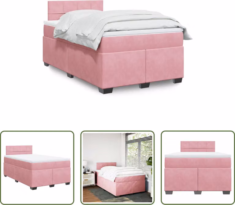 The Living Store Letto a molle con materasso Rosa 120x200 cm Velluto
