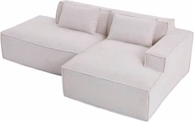 Divano in tessuto economico da 235 cm con due cuscini e struttura a molle, design moderno e confortevole ideale per piccoli soggiorni e uffici
