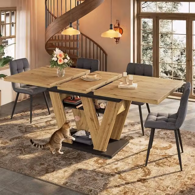 Tavolo da pranzo allungabile ¨C Minimal ¨C effetto legno gambe metallo 119-158,5x80cm