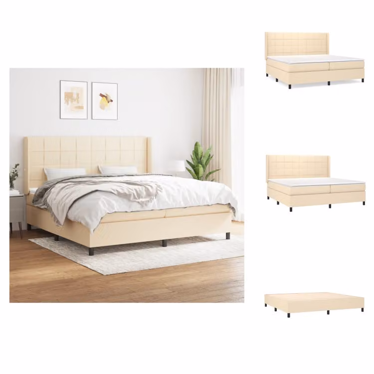 vidaXL Letto a molle con materasso crema 200x200 cm in tessuto - Letti & strutture letto