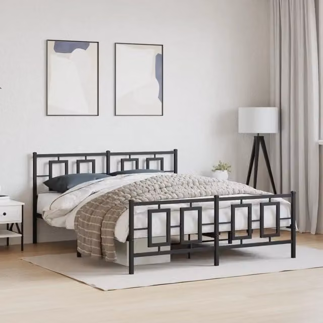 Giroletto con testiera e pediera in metallo nero vidaXL L/P: 150 x 200 cm