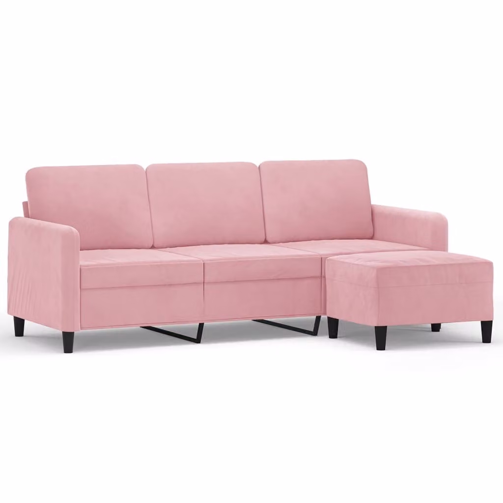 Divano a 3 Posti con Poggiapiedi rosa 180 cm in Velluto