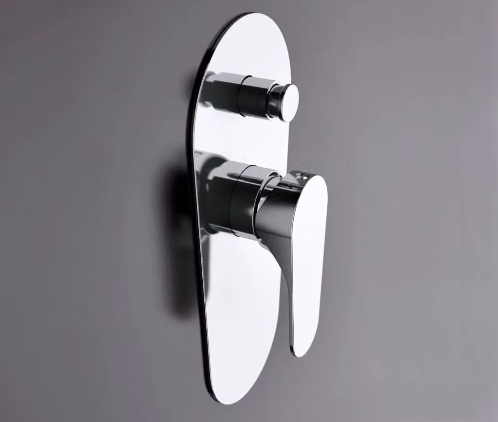 Rubinetto incasso per vasca e doccia con deviatore e piastra Remer serie Class Line in ottone cromato argento a leva singola – 2
