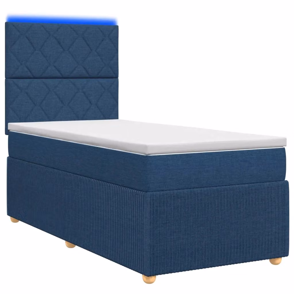 Letto Box Spring vidaXL con Materasso Ibrido e Illuminazione LED, Colore Blu e Bianco, L/P: 100 x 200 cm – 2