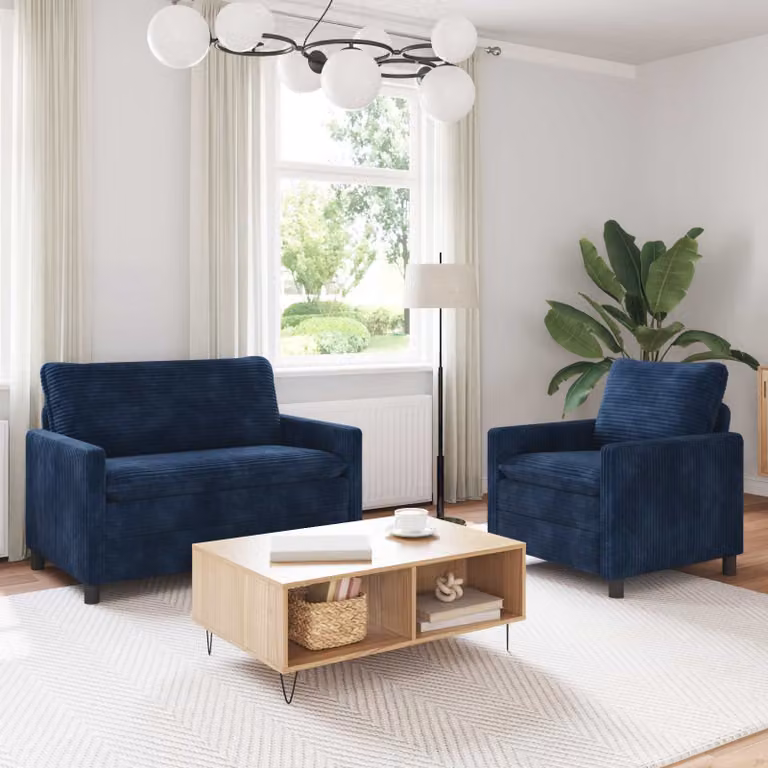 Set di 2 divani moderni vidaXL in tessuto blu con struttura in metallo e cuscini inclusi per il tuo soggiorno