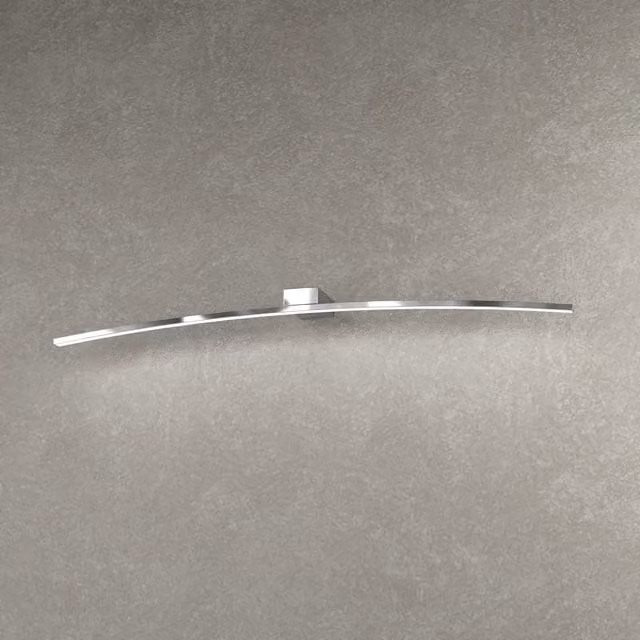 Applique Moderna Curved in Metallo Cromo con Diffusore Bianco e LED da 14,4W, Lunghezza: 90 cm