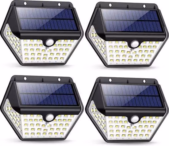 Faretti LED solari con sensore di movimento e crepuscolare per esterno e giardino, colore nero