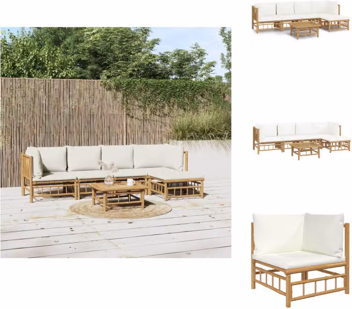 vidaXL Set di 6 pezzi per salotto da giardino con cuscini in bambù bianco crema - Set di mobili da giardino
