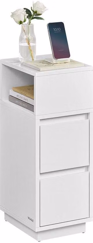Comodino - Comodino da scrivania - Sottile - Per spazi ridotti - 3 cassetti - Bianco