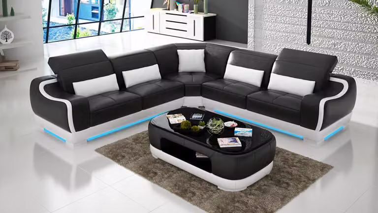 Ledersofa Couch Wohnlandschaft Ecksofa Eck Garnitur Design Modern Sofa mit USB