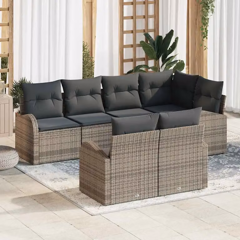 Set Divano da Giardino a L vidaXL in Polyrattan Grigio con Cuscini e Copertura