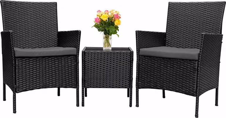 Set di mobili da giardino Happyment per 2 persone - Cuscini lavabili - Tavolo da giardino con sedie - Set di mobili da giardino - Set da salotto