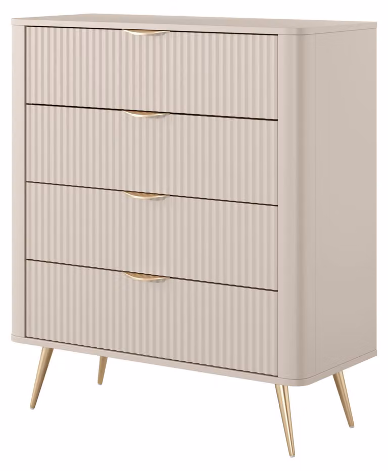 Comodino: 4 cassetti, color beige, 88 cm di altezza, 2 x 38 x 101 cm