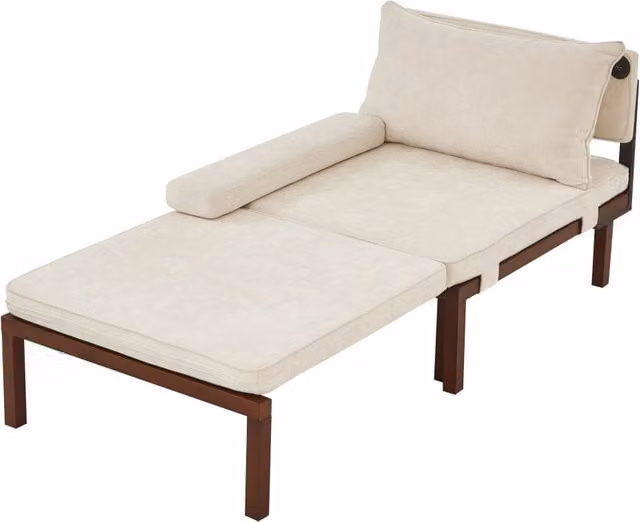 Letto pieghevole singolo Chicfurn con funzione poltrona, porta USB Type-C e rivestimento in velluto beige