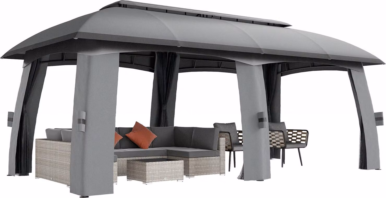 Gazebo da giardino Outsunny 3x6 m, tendone per feste con doppio tetto, tendone da birreria con zanzariere