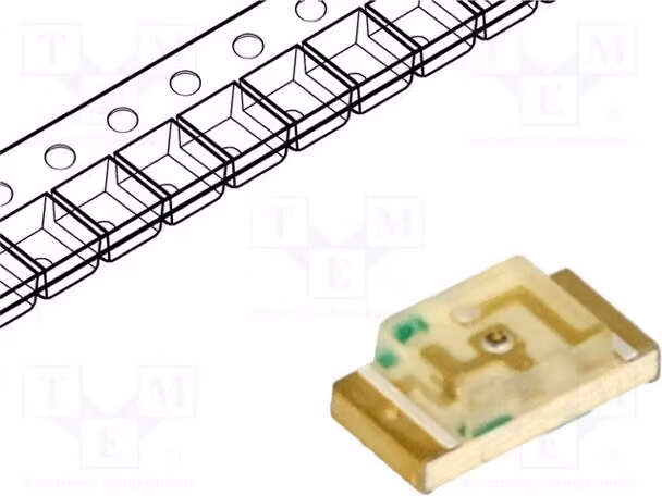 2 LED SMD, angolo di emissione 120°, colore verde, intensità luminosa 18÷70 mcd, dimensioni 3,2x1,6x1,1 mm, tensione di alimentazione 2,1÷2,5 V, codice 1206, corrente 20 mA, modello KP-3216MGC, marca LED-Dio