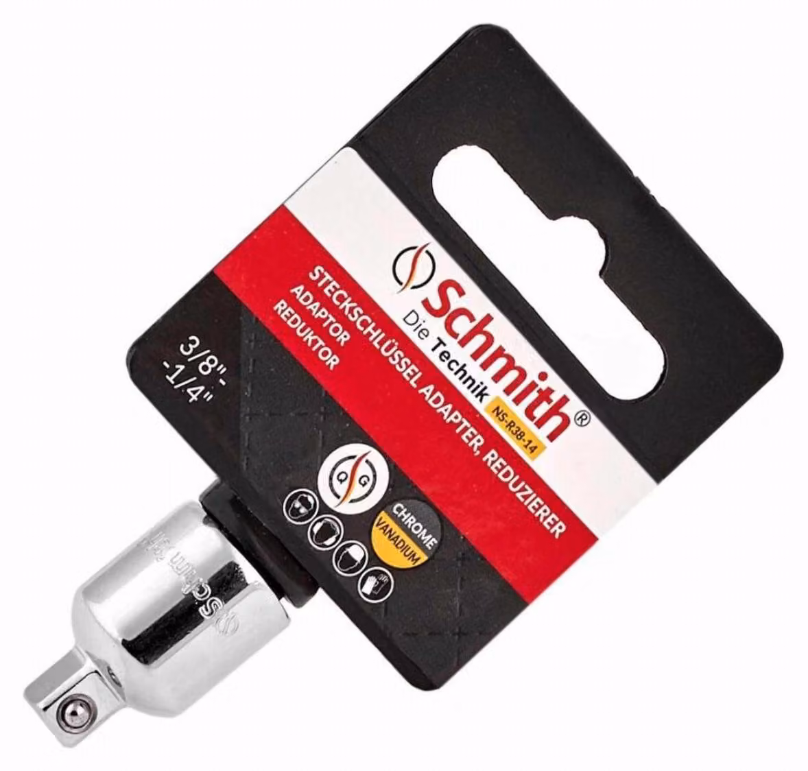 Adattatore riduttore Schmith 3/8" - 1/4", serie PRO, acciaio CrV, per chiavi a cricchetto, bussole e utensili, accessori per officina, adattatore per inserti a bussola