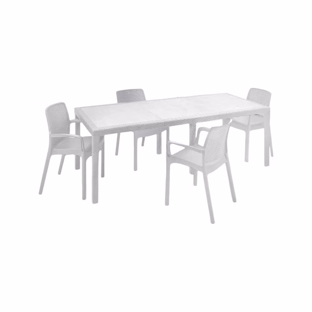Set tavolo e 4 sedie DMORA Bianco, Tavolo rettangolare allungabile e sedie con braccioli per soggiorno e cucina – 2