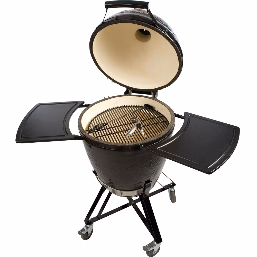 Barbecue Kamado Primo Round Charcoal All in One in Ceramica Nera con Carrello in Acciaio Inox – 2