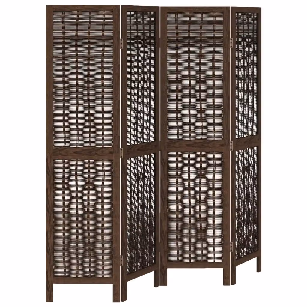 Divisorio Ambienti Moderno con 4 Pannelli Geometrici in Legno di Paulownia Massello Marrone Scuro vidaXL – 2