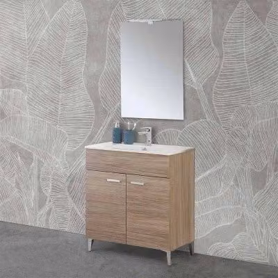 Mobile bagno a terra Martha in rovere tropea con lavabo e specchio LED L/P/H: 80 x 39 x 85,5 cm
