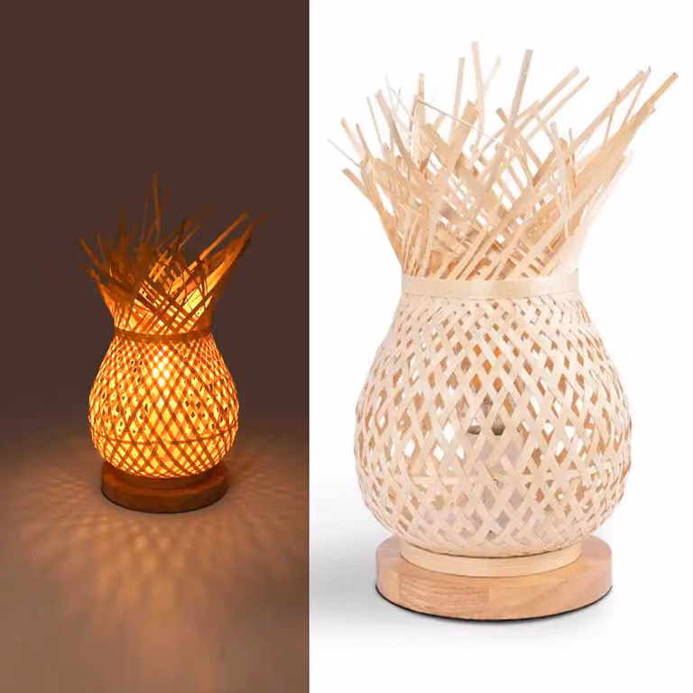 Lampada da tavolo a cesto con base in legno "ARANA" E27