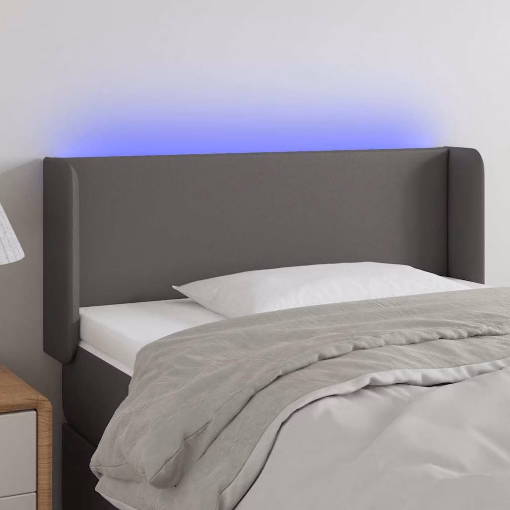 Testiera per letto con illuminazione LED e porta di ricarica USB vidaXL in similpelle grigia, L 83 cm x P 16 cm x H 78/88 cm