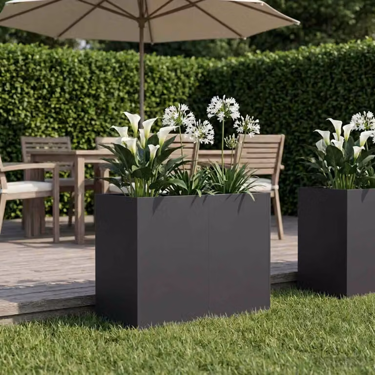 Vaso da giardino vidaXL in acciaio nero L: 80 cm, P: 40 cm, H: 60 cm