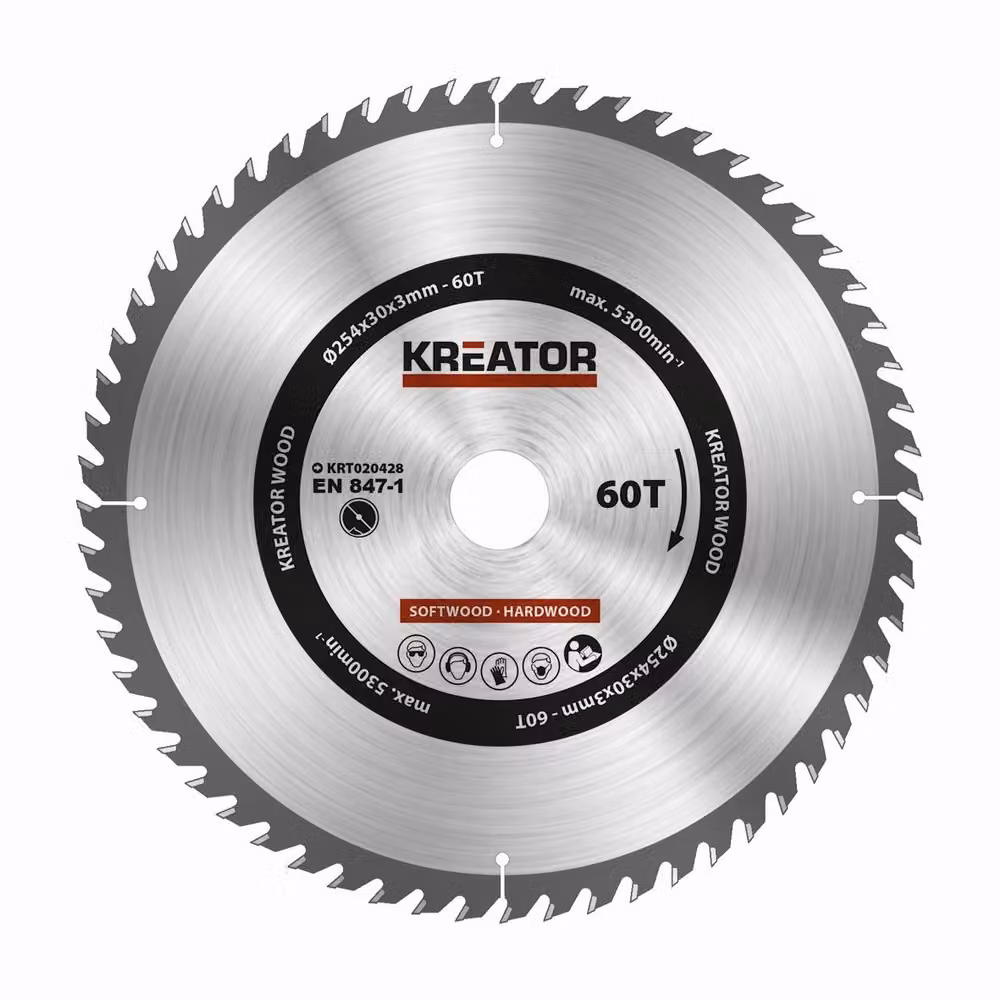 Lama circolare Ø 254 x 30 x 3 mm 60 denti Lama per legno + 3 anelli di riduzione
