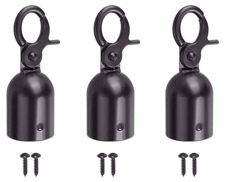 Set di 3 estremità per corda, adatte per cavi di delimitazione, dimensioni 28x75 mm, alluminio, colore nero
