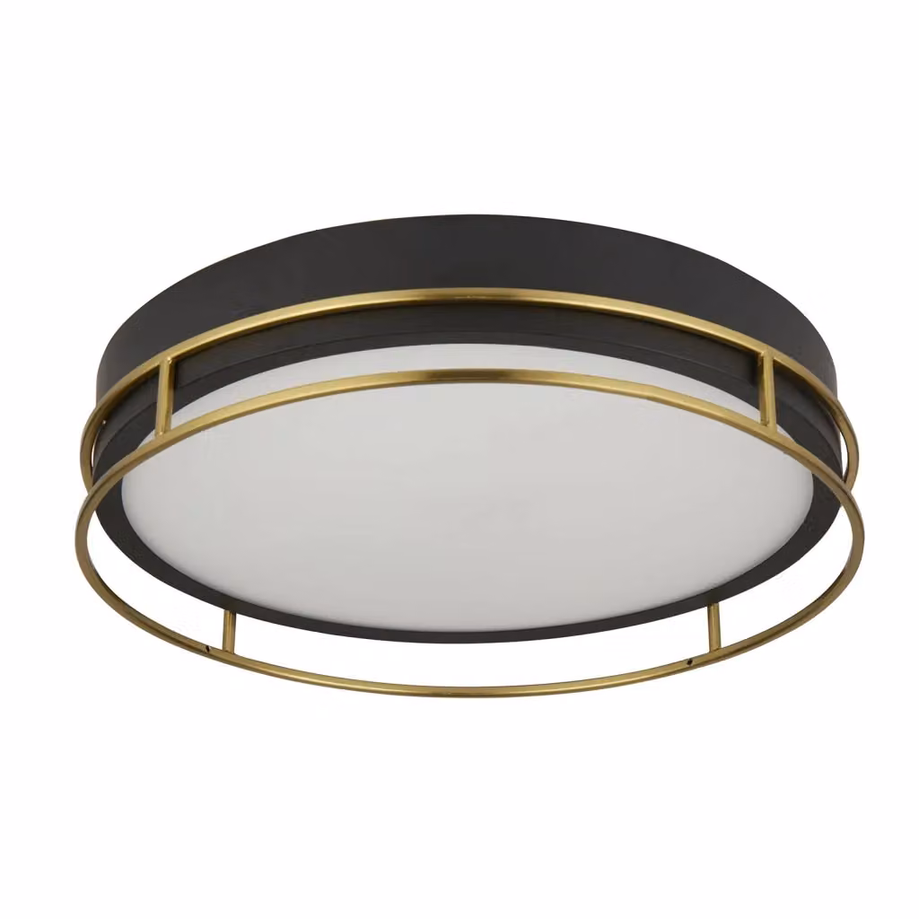 Plafoniera Moderna Searchlight Fenice in Metallo e Vetro con 3 Luci E14, Colore Nero e Oro, Diametro: 40 cm
