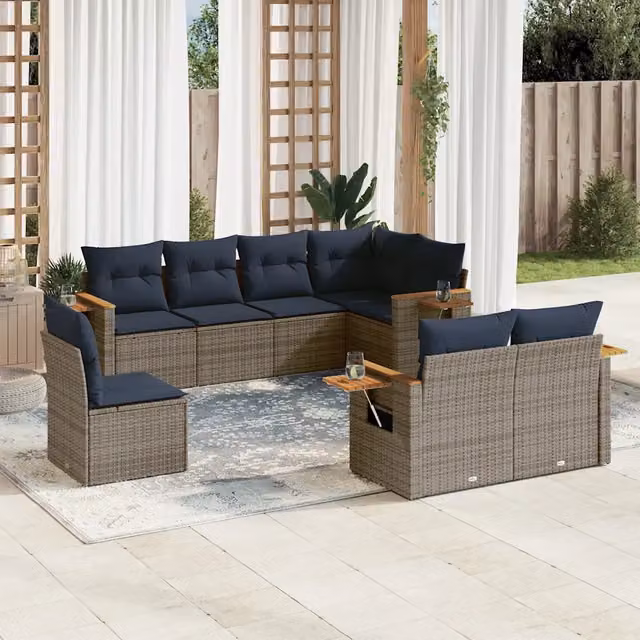 Set Divani da Giardino 8 pz con Cuscini Grigio in Polyrattan 3227006