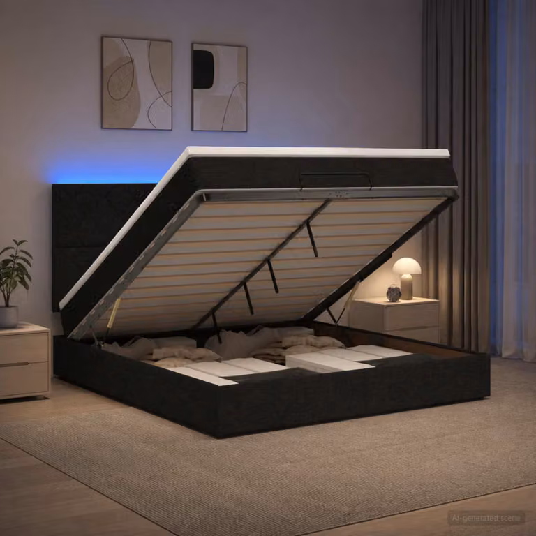 Letto Ottomano con Materasso e Illuminazione LED vidaXL, Colore Nero e Bianco, L/P/H: 200 x 140 x 88 cm