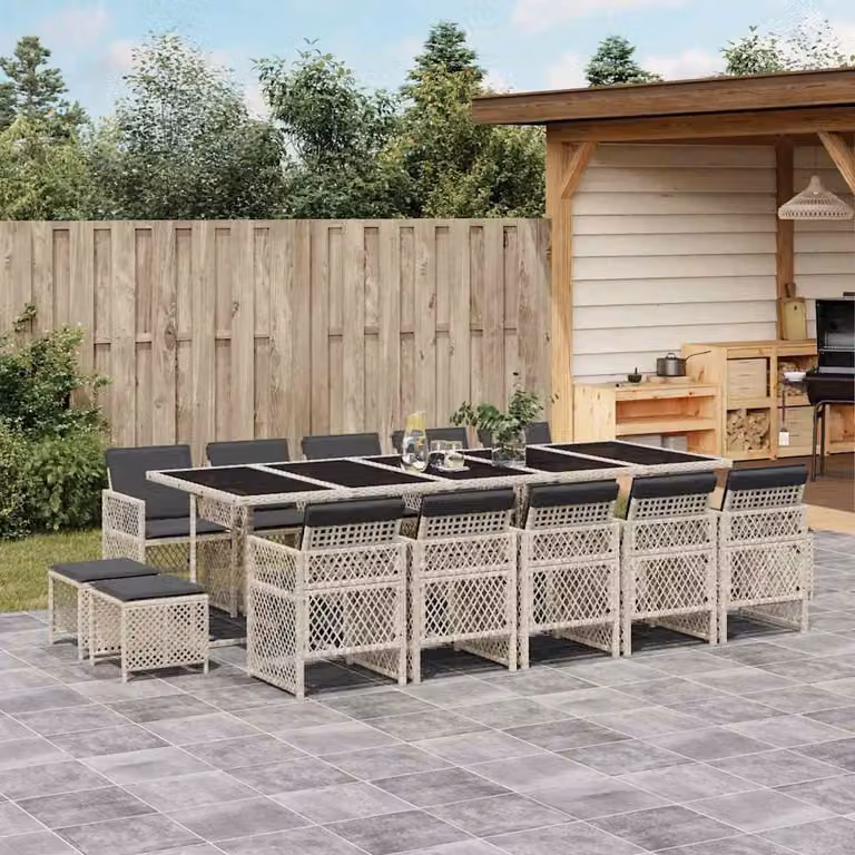 vidaXL Set da Pranzo da Giardino 15 pz in Polyrattan con Cuscini Grigio Antracite e Piano in Vetro
