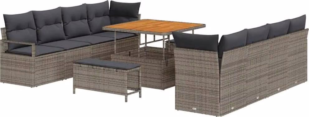 Set Divano da Giardino con cuscino 11 pcs Grigio polyrattan