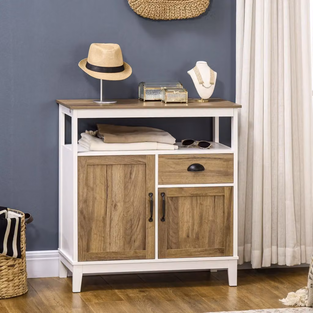 Mobile Cucina Easycomfort in Stile Rustico con Armadietti e Cassetto, Bianco e Marrone, L: 76.6 cm, P: 35 cm, H: 81.5 cm – 2